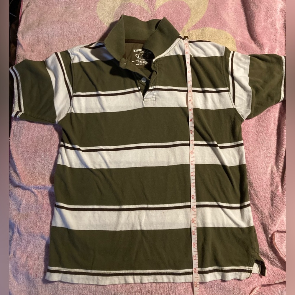 First Wave Boy’s Polo Shirt, Green/White/Brown, Size 10/12